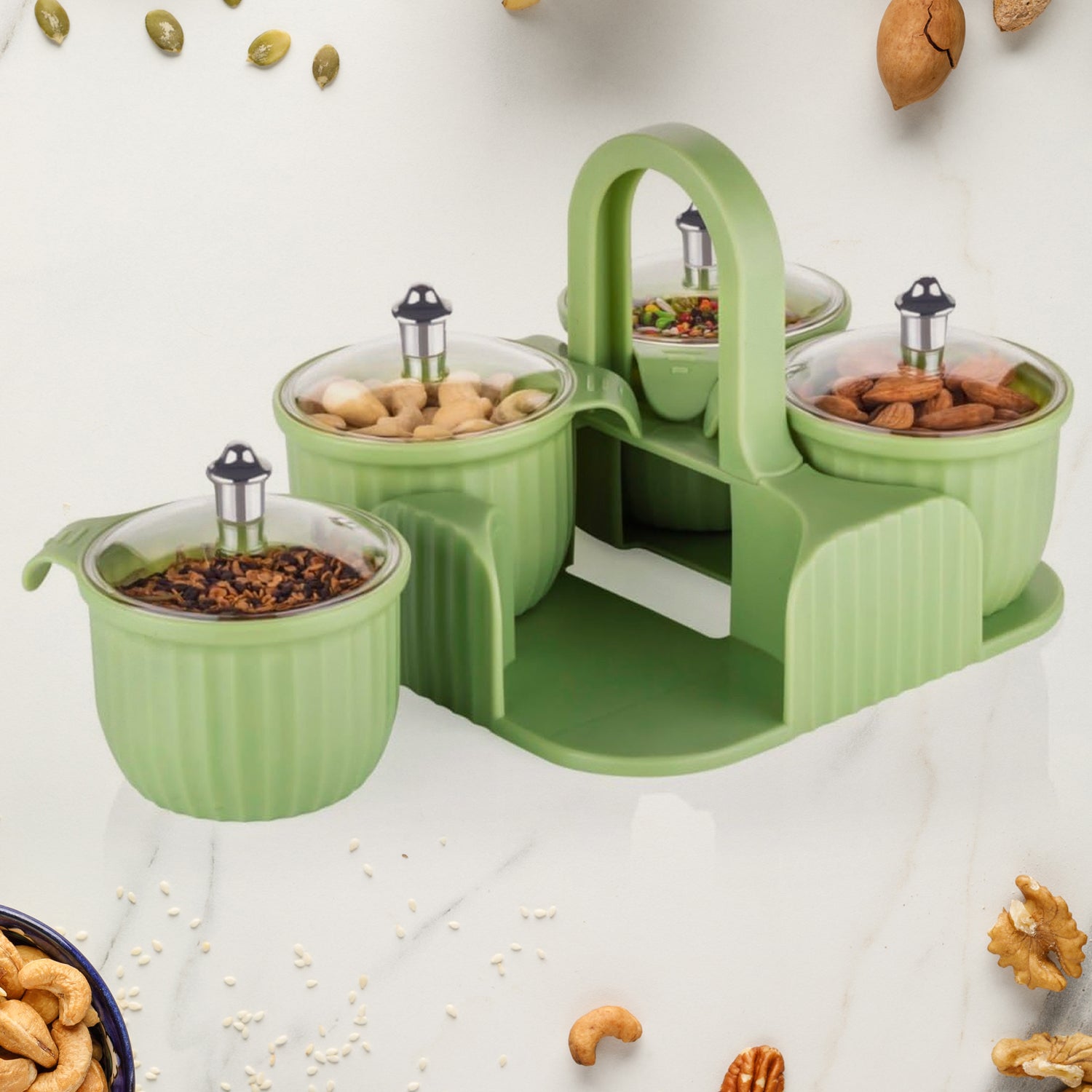 5779 Multipurpose Jar Dryfruit Set, Candy, Chocolate, Snacks Storage Jar, Masala Jar for Home and Kitchen Airtight Dry Fruit Plastic Storage Container Tray Set With Lid & 4 Serving Jar Container for Sweets,Chips,Cookies|(4 Pc Set) 5779 Multipurpose Jar Dryfruit Set, Candy, Chocolate, Snacks Storage Jar, Masala Jar for Home and Kitchen Airtight Dry Fruit Plastic Storage Container Tray Set With Lid & 4 Serving Jar Container for Sweets,Chips,Cookies|(4 Pc Set)